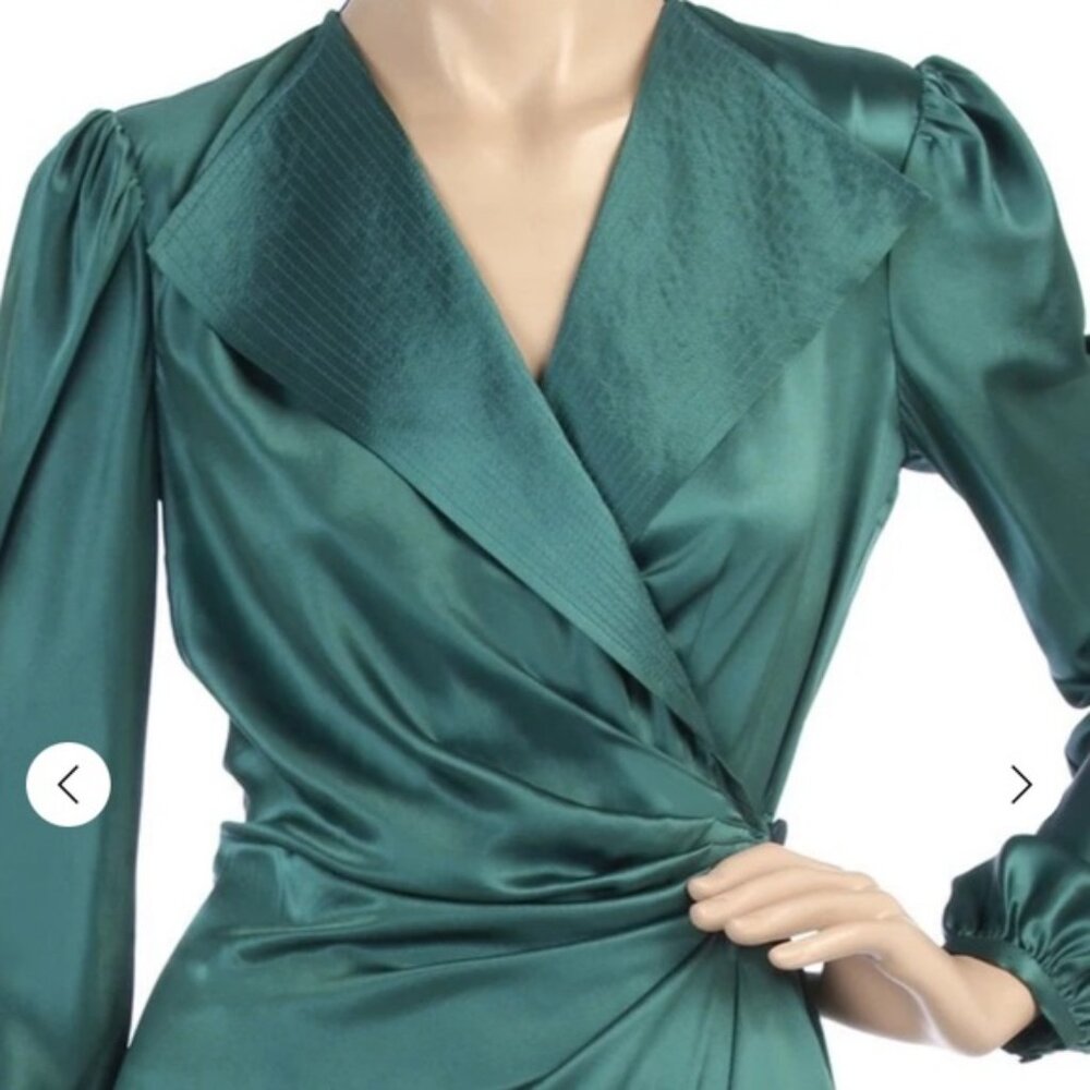 CATHERINE MALANDRINO teal silk wrap dress
